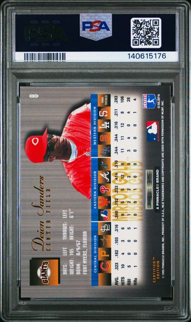 1995 Select Certified Deion Sanders Mirror Gold PSA 8 Cincinnati Reds card back