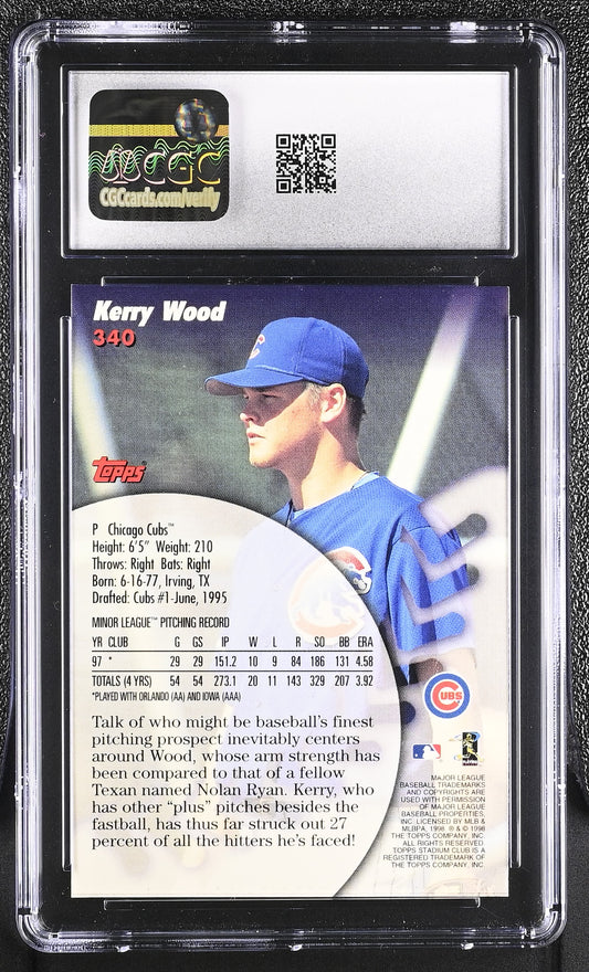 1998 Stadium Club Kerry Wood Prime Rookies #340 CGC 9.5 Mint+ Chicago Cubs