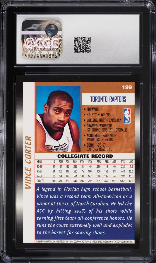 1998-99 Topps Vince Carter Rookie #199 CGC 9 Mint