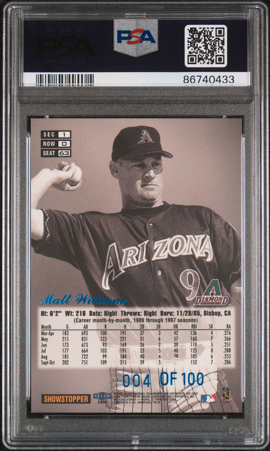 1998 Flair Showcase Matt Williams Legacy Collection PSA 8 slab back 004 of 100