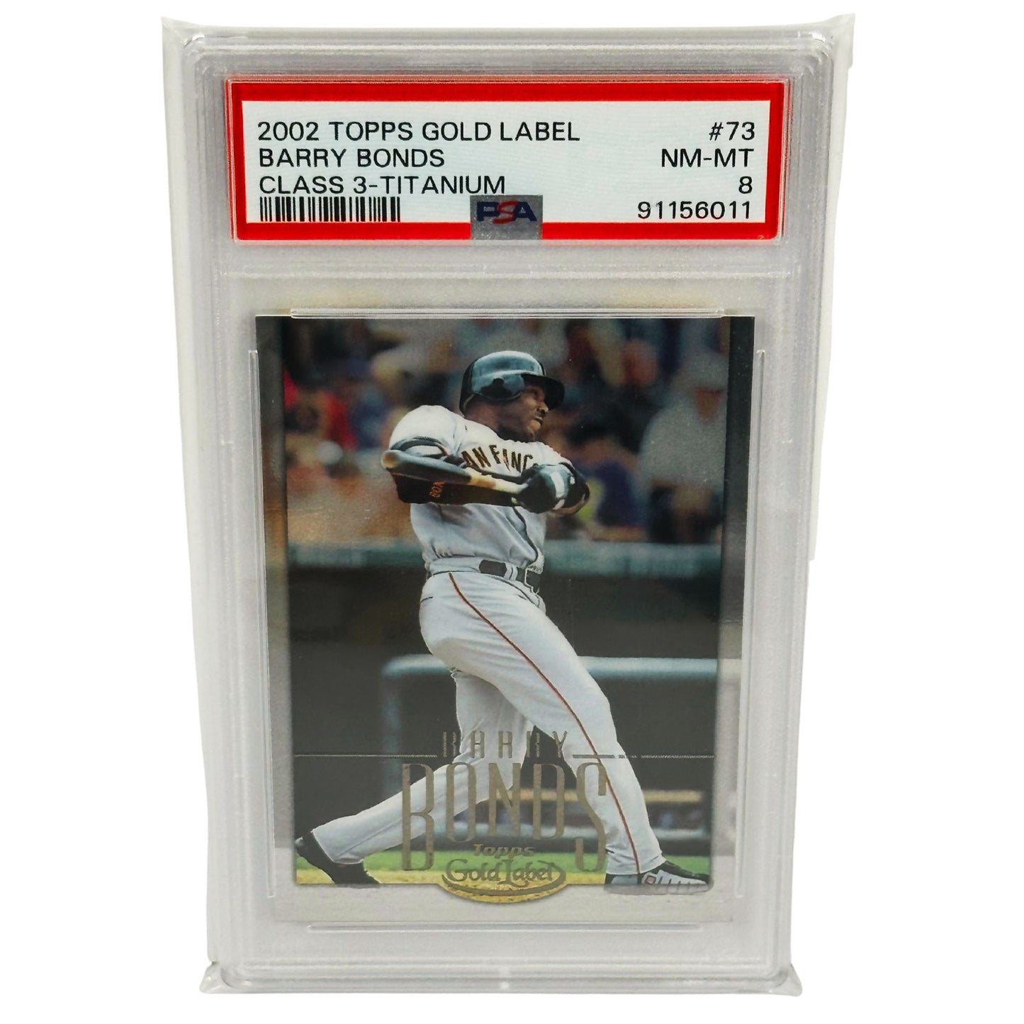 2002 Topps Gold Label Barry Bonds Class 3 Titanium #73 /100 PSA 8