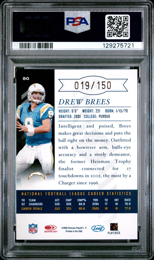 Drew Brees Chargers card PSA slab low serial numbered football card