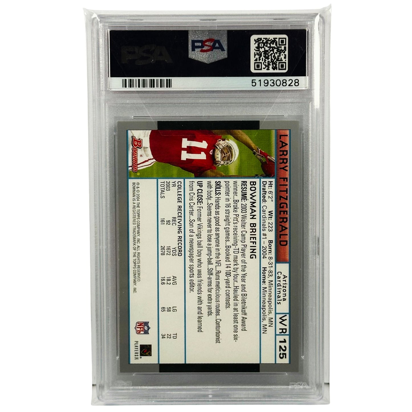 2004 Bowman Larry Fitzgerald Rookie Card #125 PSA 9