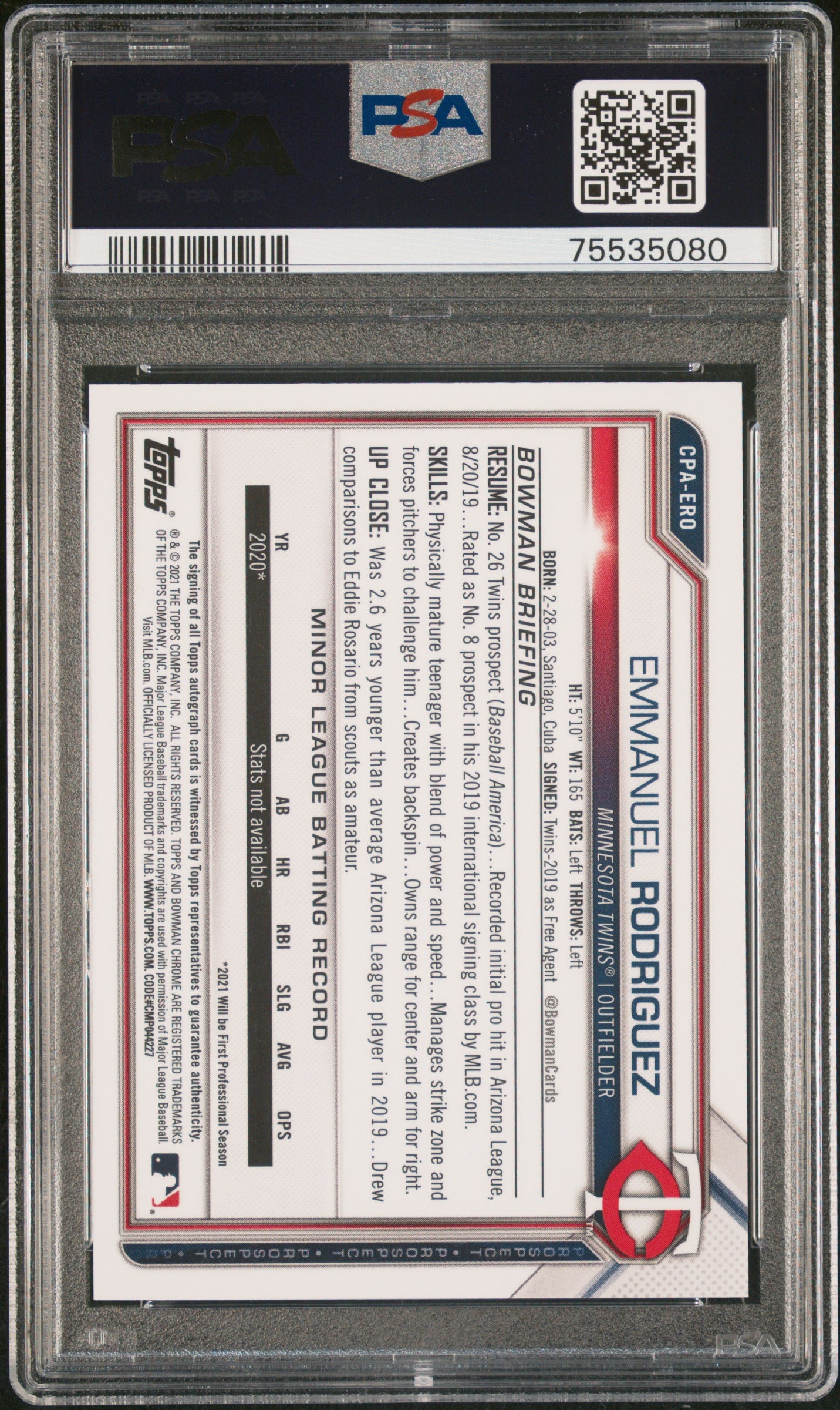 Twins prospect auto card PSA 10 graded