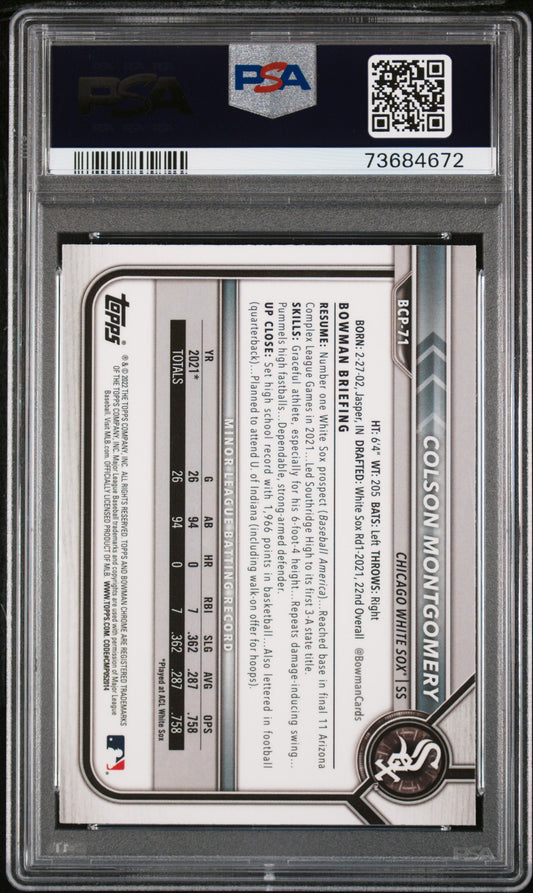Colson Montgomery prospect card 1st Bowman PSA 9
