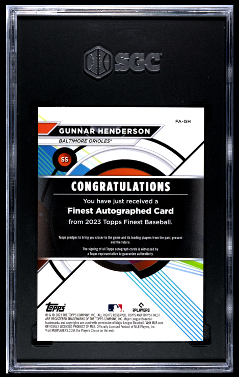Gunnar Henderson autographed baseball card in a display case with SGC logo