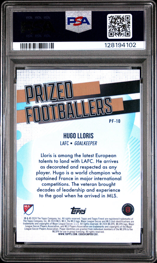2024 Topps Finest Hugo Lloris Prized Footballers PSA 10 slab LAFC back
