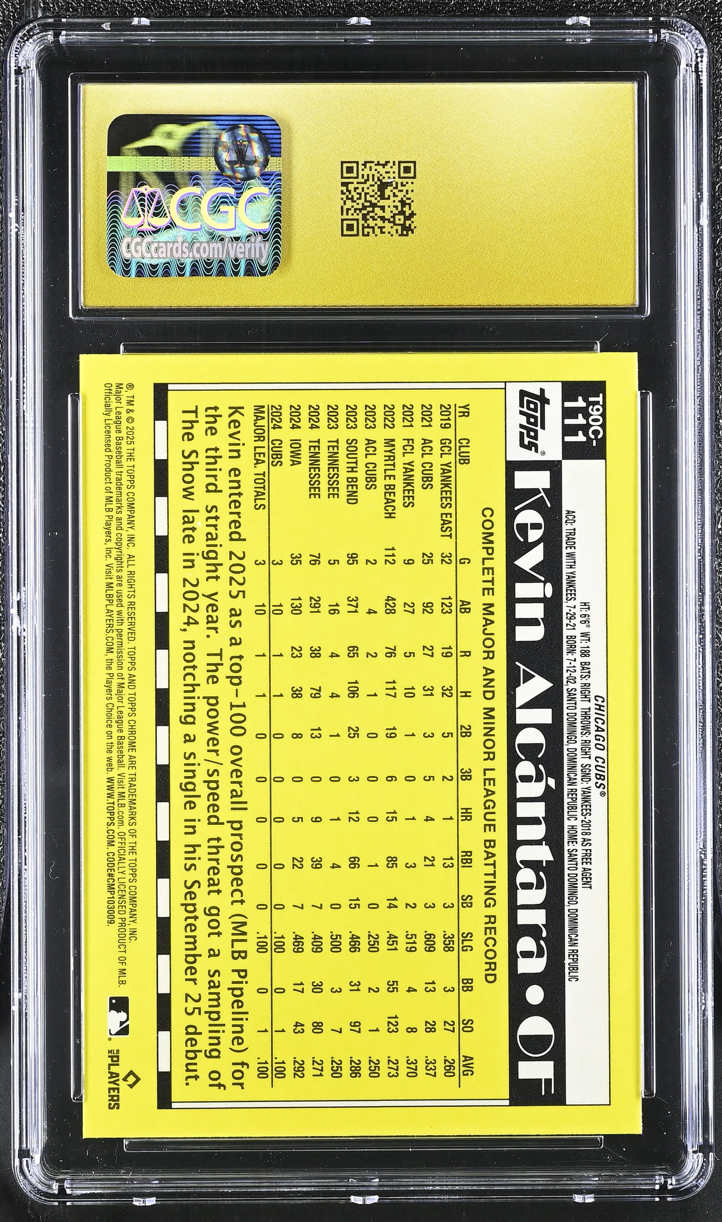 2025 Topps ’90 Silver Pack Kevin Alcántara #T90C-111 Rookie CGC Pristine 10 Chicago Cubs