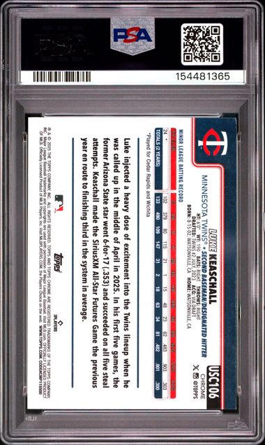 2025 Topps Chrome Update Luke Keaschall RayWave #106 PSA 9
