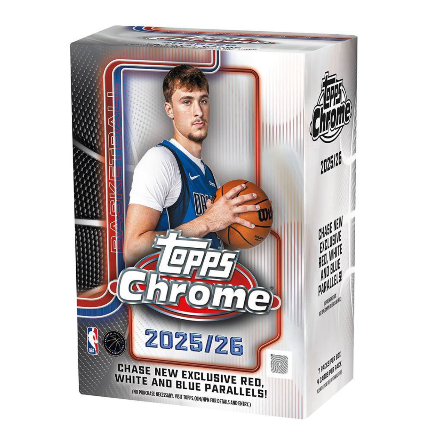 Topps Chrome 2025/26 trading card pack with a basketball player on the front