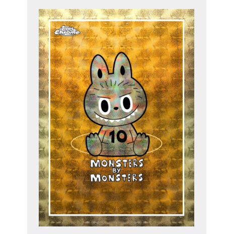 Stylized monster character with 'Monsters by Monsters' text on a textured background