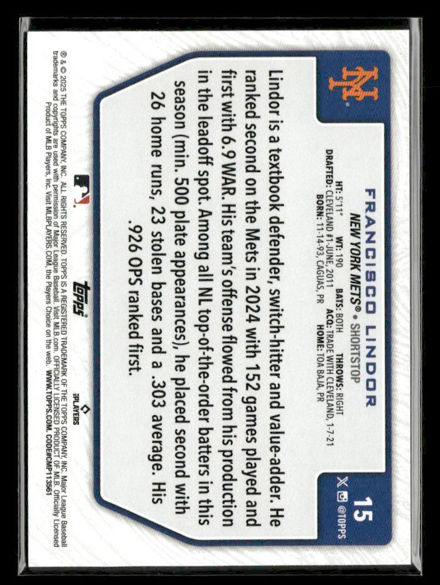 2025 Topps Flagship 2 #15 Francisco Lindor — Costco Exclusive