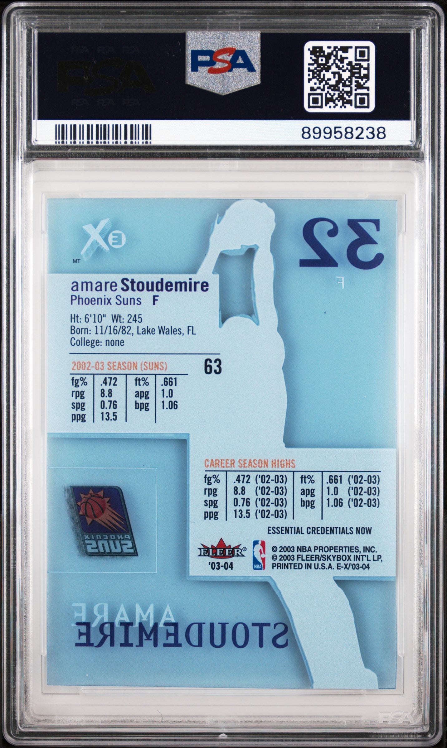 Amare Stoudemire rare parallel PSA slab Suns Fleer EX 2003