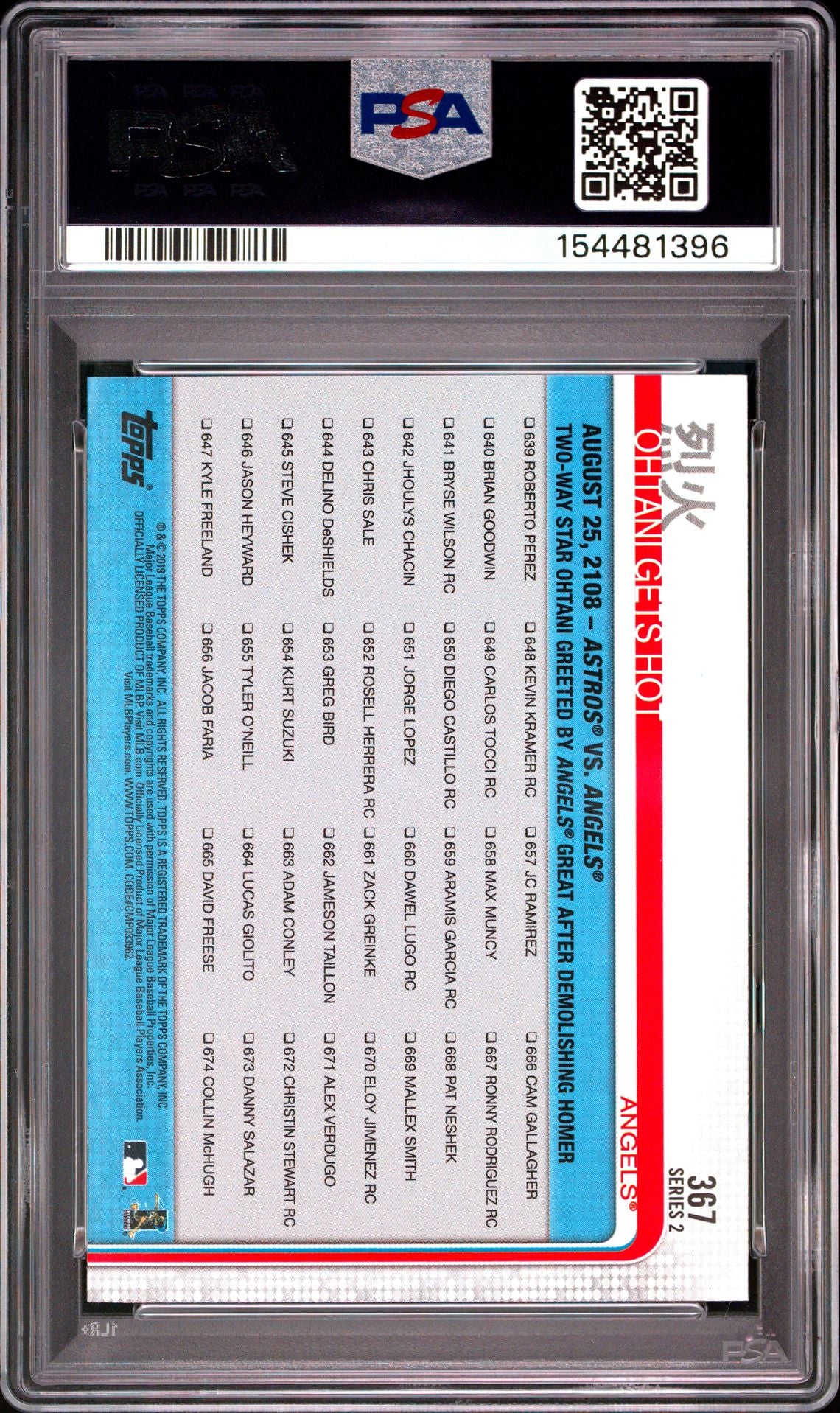 2019 Topps Shohei Ohtani Gets Hot #367 PSA 9 Mint (w/ Mike Trout)