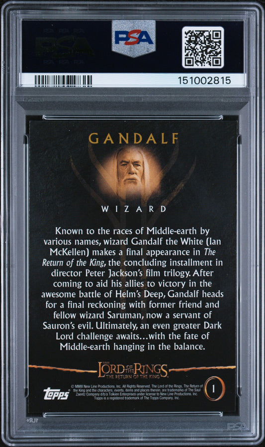 Gandalf trading card with Topps branding and PSA grading information