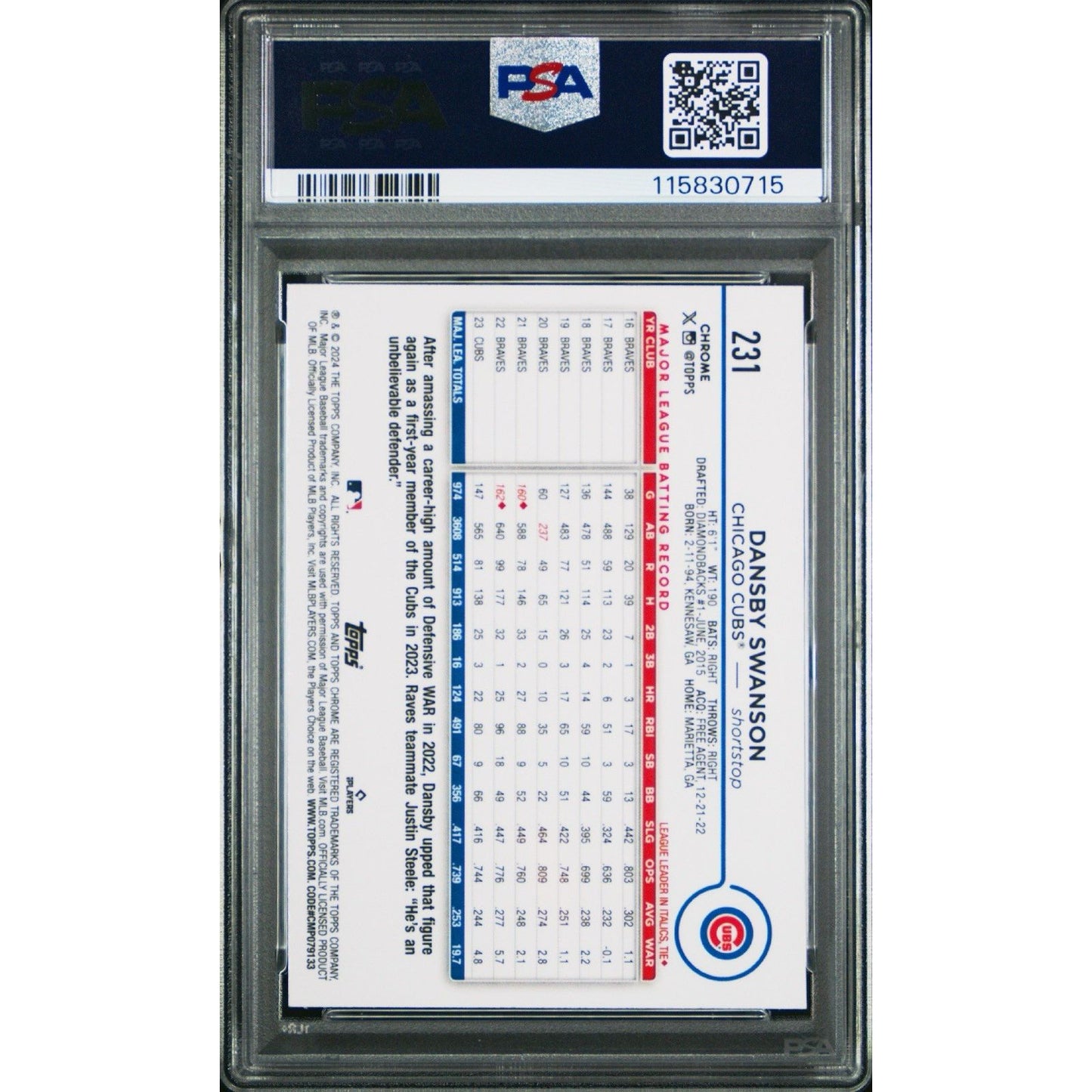 2024 Topps Chrome Logofractor #231 Dansby Swanson Blue Color Match