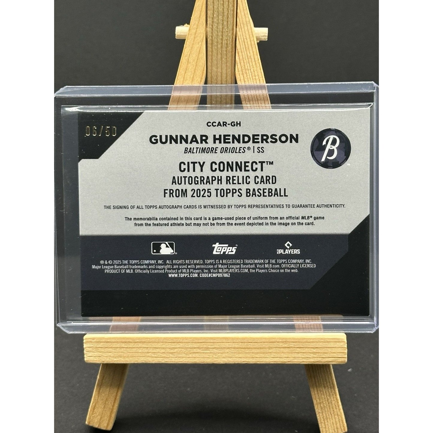 2025 Topps Gunnar Henderson City Connect Auto Relic /50