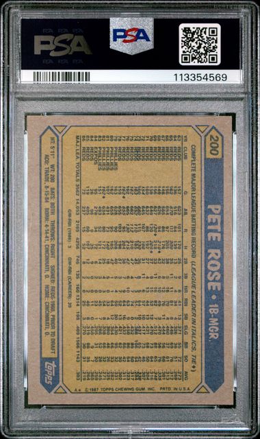 Baseball trading card of Pete Rose with PSA grading label