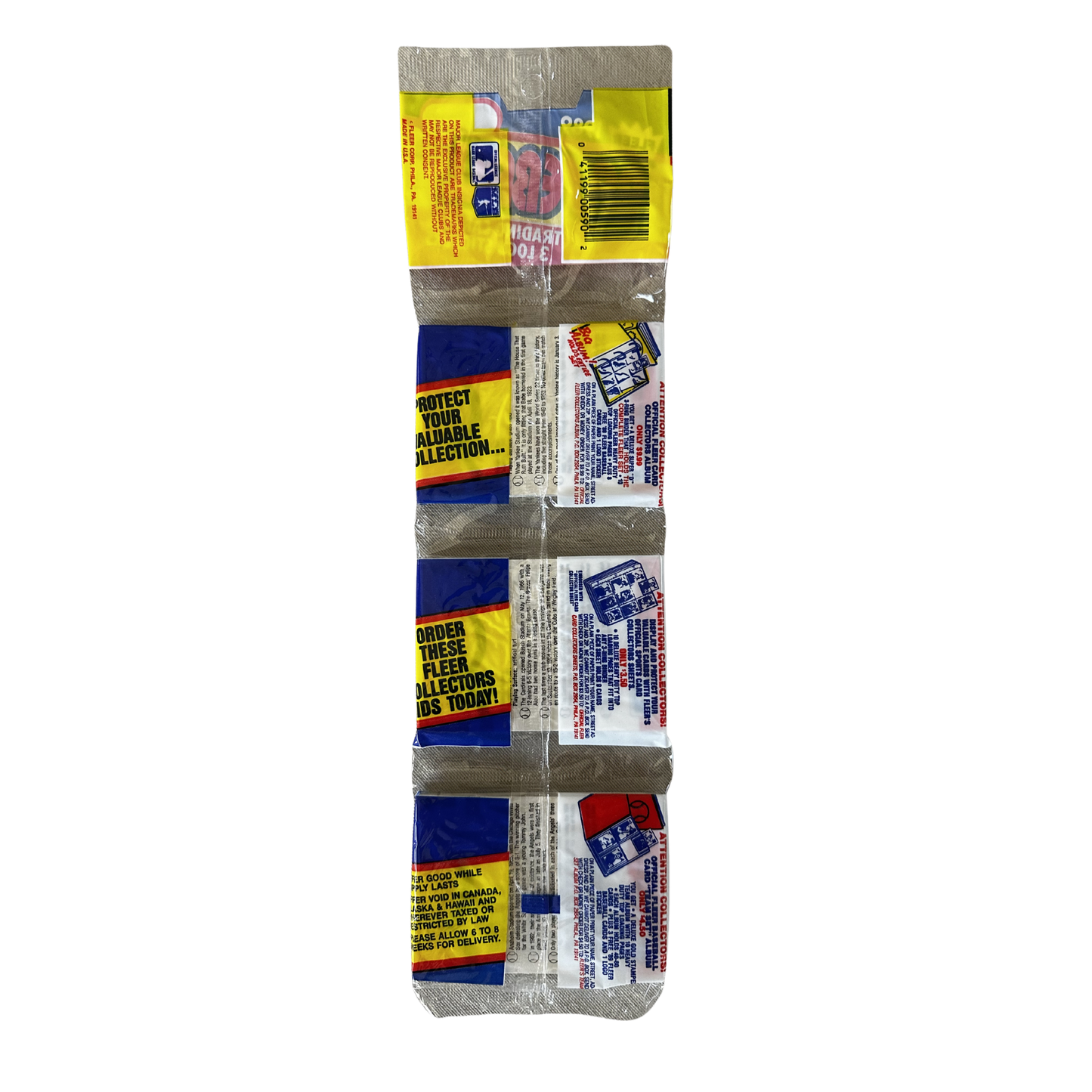 Stack of trading card packs with visible branding on a white background