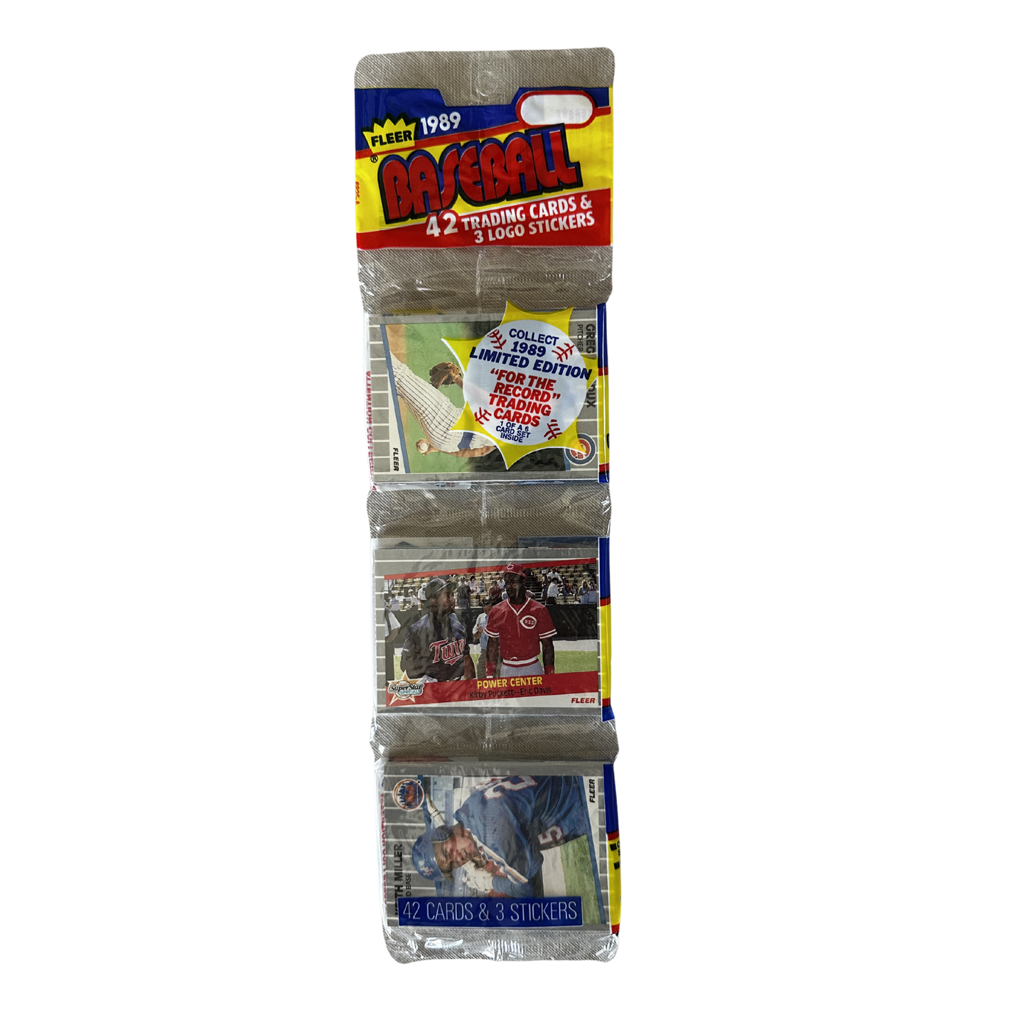 Baseball trading card pack with colorful design on a white background