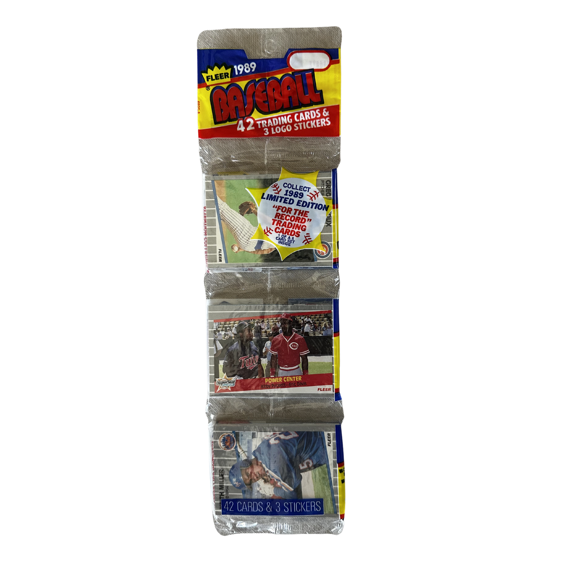 Baseball trading card pack with colorful design on a white background