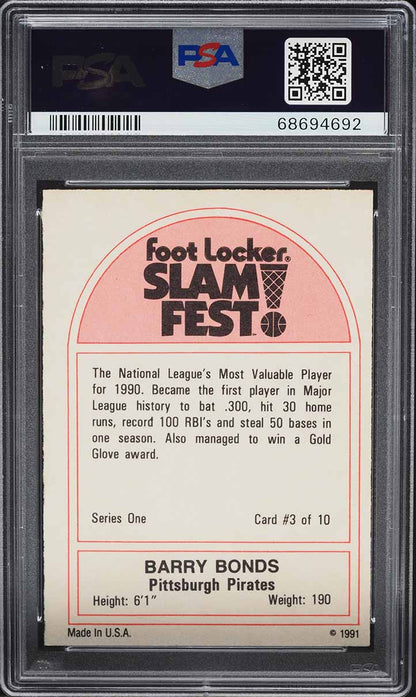 1991 Foot Locker Slam Fest Barry Bonds #3 PSA 6 Limited Edition