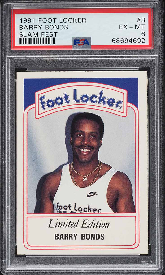 Foot Locker card featuring Baseball Star Barry Bonds with Nike Logo