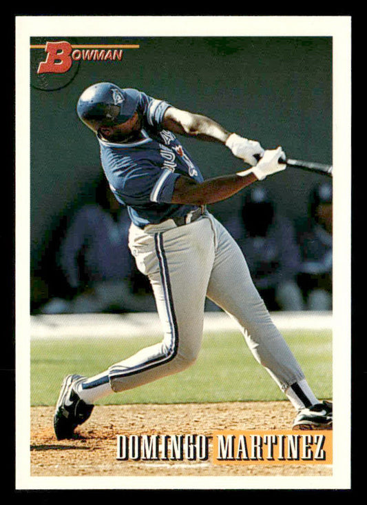 Baseball trading card of a player in action, with 'Bowman' branding.