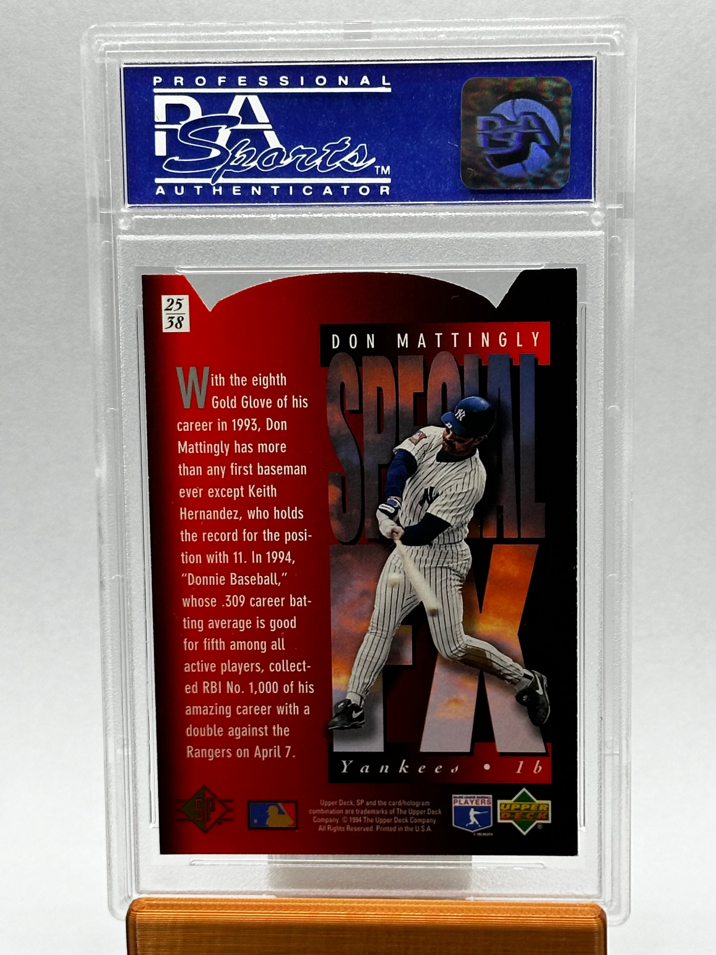 Back of a PSA graded baseball card featuring New York Yankee Don Mattingly