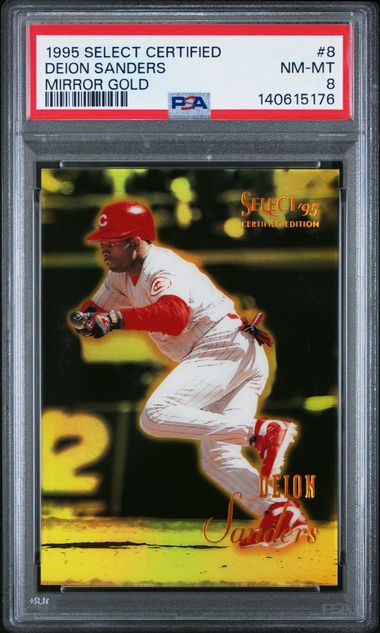 1995 Select Certified Deion Sanders Mirror Gold PSA 8 Cincinnati Reds card