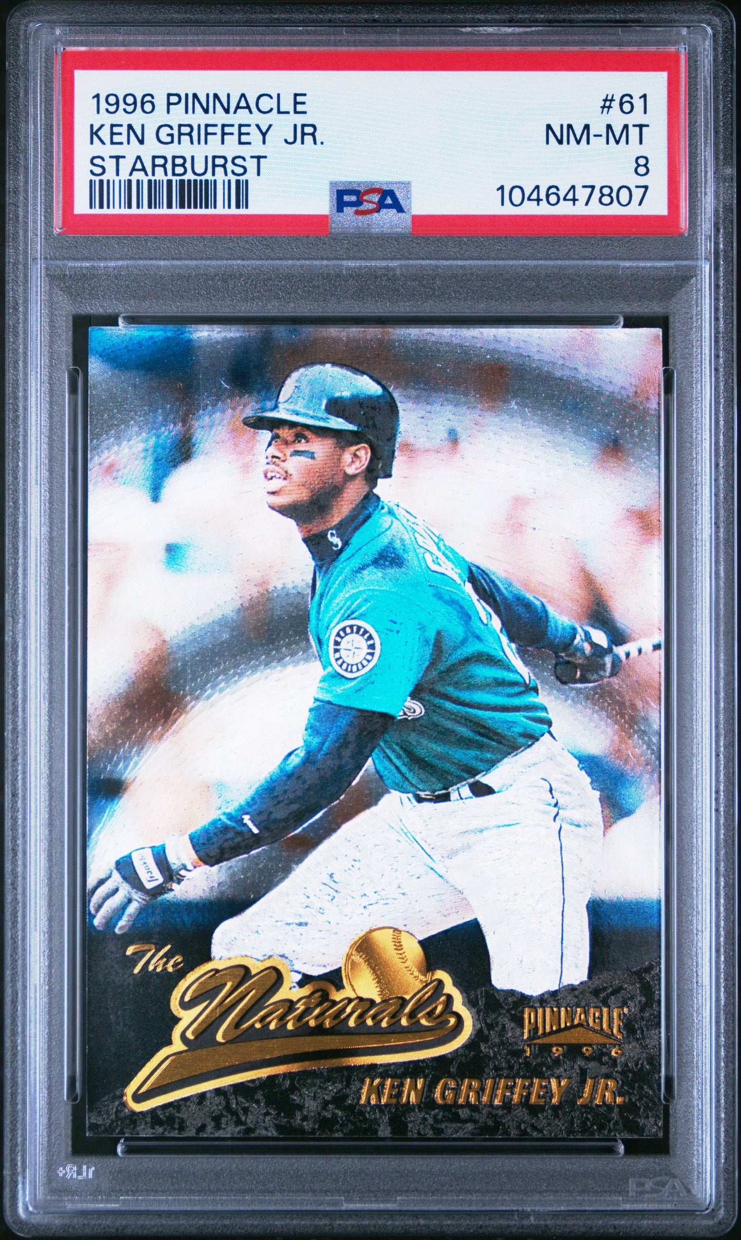 Ken Griffey Jr 1996 Pinnacle Starburst PSA 8 graded card front Mariners
