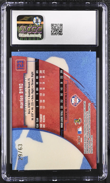 2002 Fleer E-X Marlon Byrd Essential Credentials Future #123 CGC 9 Mint