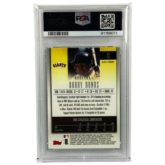 2002 Topps Gold Label Barry Bonds Class 3 Titanium #73 /100 PSA 8