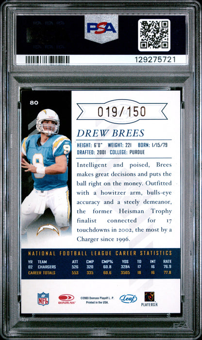 Drew Brees Chargers card PSA slab low serial numbered football card
