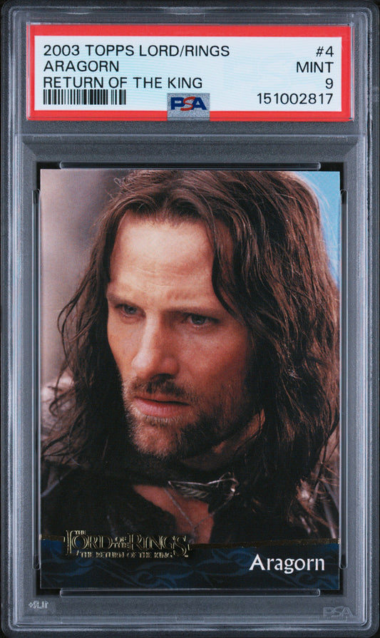 Trading card of Aragorn from 'The Lord of the Rings' with PSA grading label