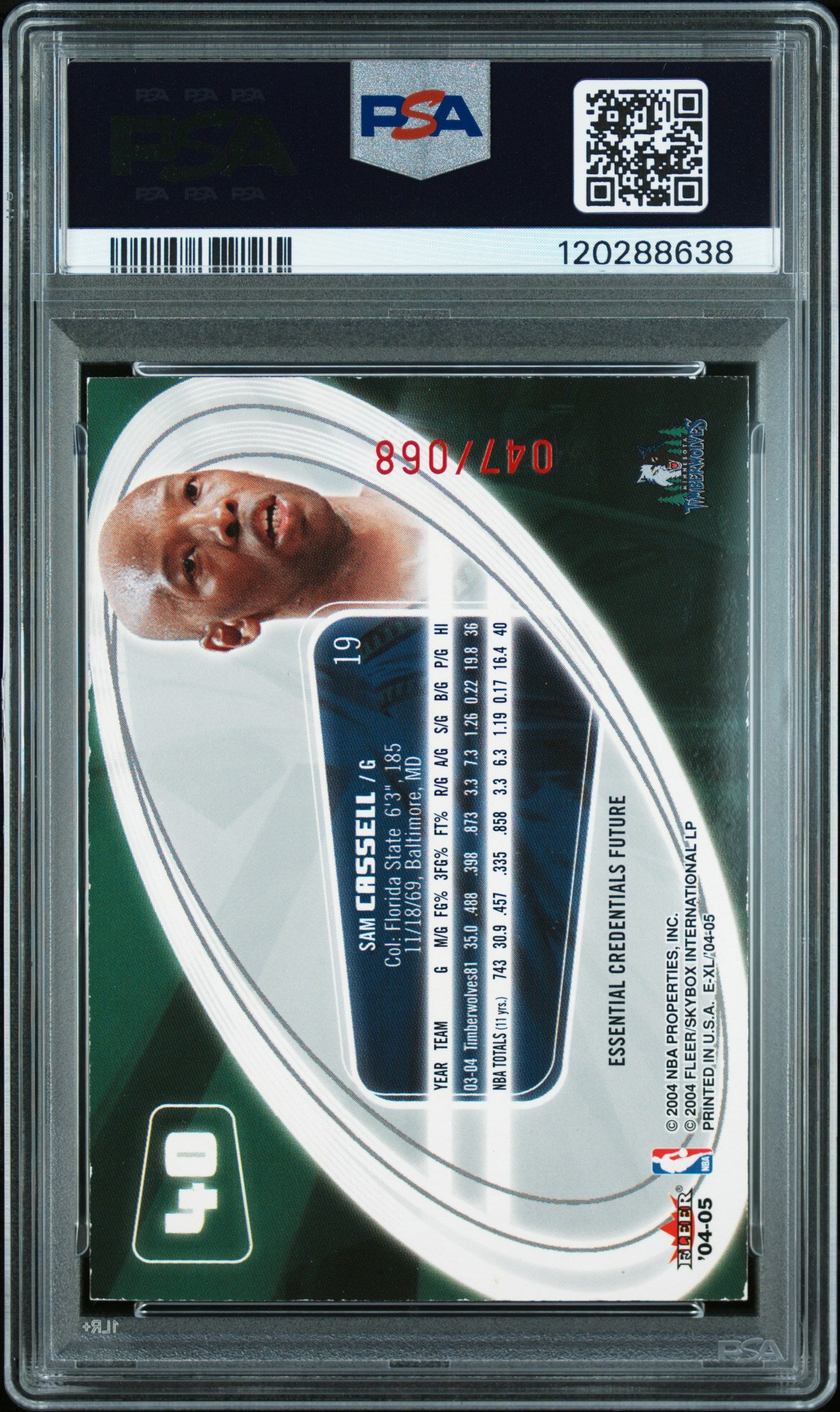 Sam Cassell rare parallel PSA slab Timberwolves E-XL 2004