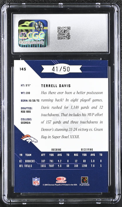 2005 Leaf Limited Terrell Davis Silver Spotlight #145 /50 CGC 8.5 NM/Mint+