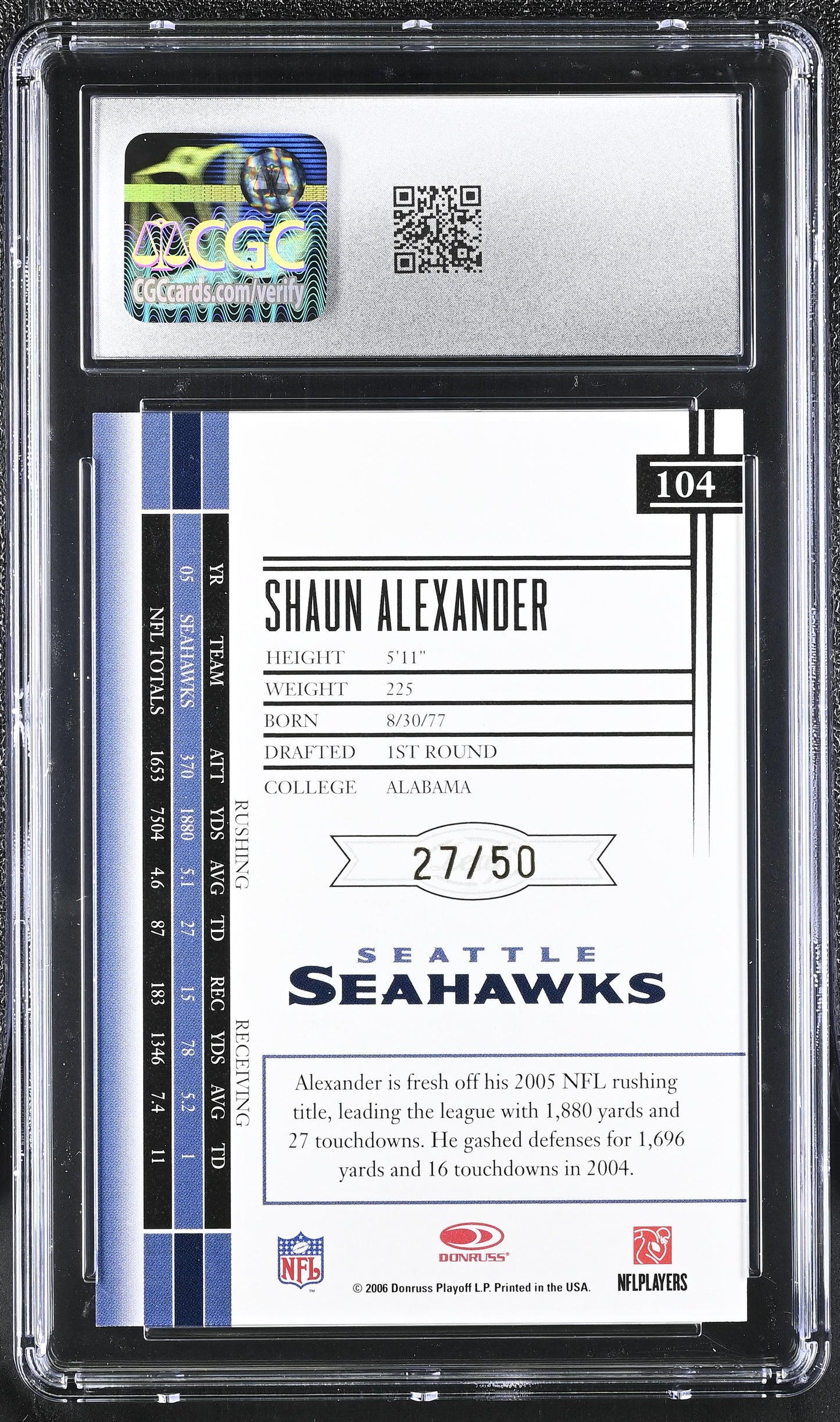 2006 Leaf Limited Shaun Alexander Bronze Spotlight #104 CGC 8.5 NM/Mint+