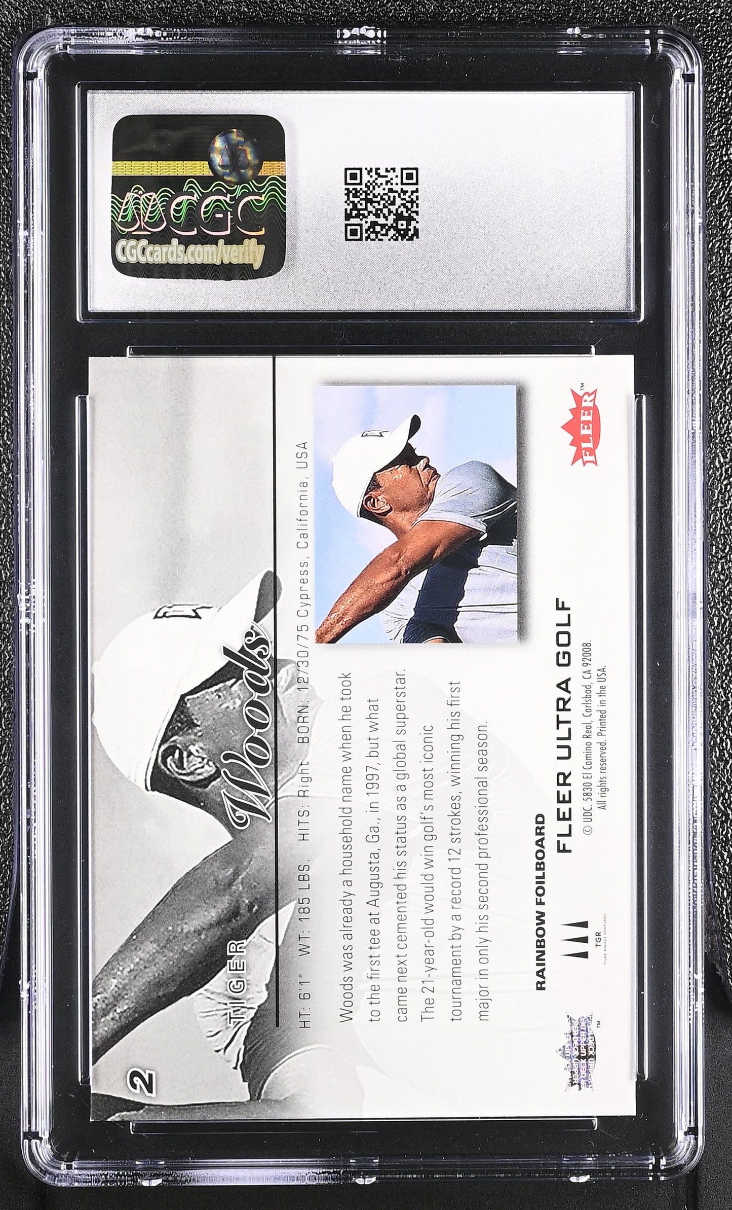 2023 Fleer Ultra Tiger Woods Rainbow Foilboard #2 CGC 9 Mint Golf