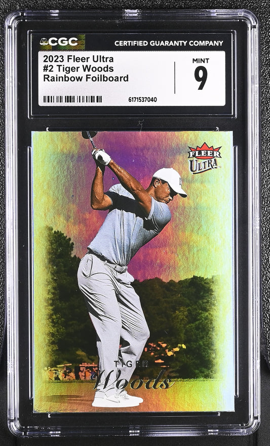 2023 Fleer Ultra Tiger Woods Rainbow Foilboard #2 CGC 9 Mint Golf