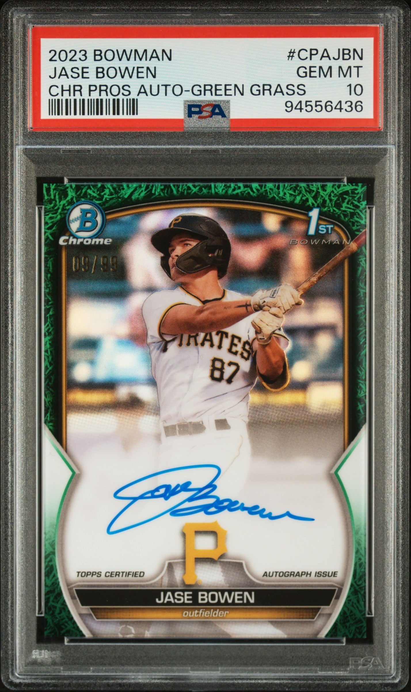 Jase Bowen 2023 Bowman Chrome Green Grass Auto PSA 10 /99