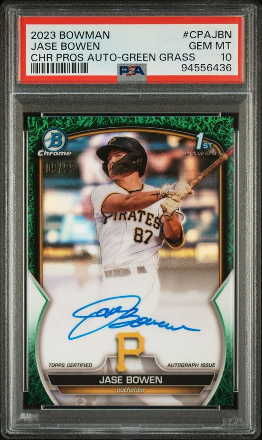 Jase Bowen 2023 Bowman Chrome Green Grass Auto PSA 10 /99