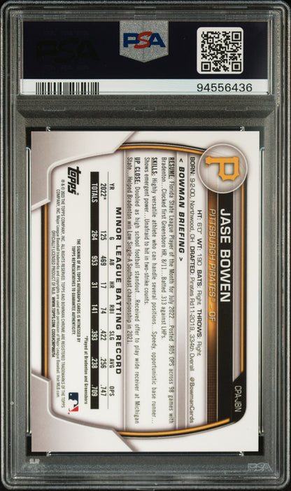 Jase Bowen Bowman Chrome auto PSA 10 green parallel