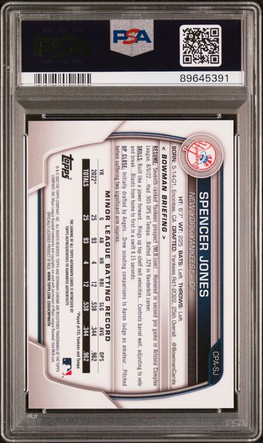 Baseball trading card in a protective case with a PSA logo and number.