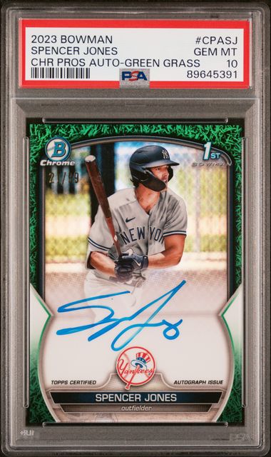 2023 Bowman Chrome Spencer Jones Green Grass Auto PSA 10 Yankees prospect card
