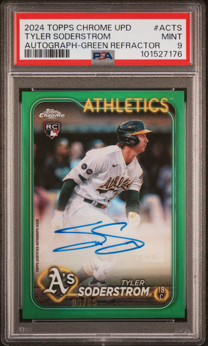 2024 Topps Chrome Update Tyler Soderstrom Green Refractor Auto /99 RC PSA 9