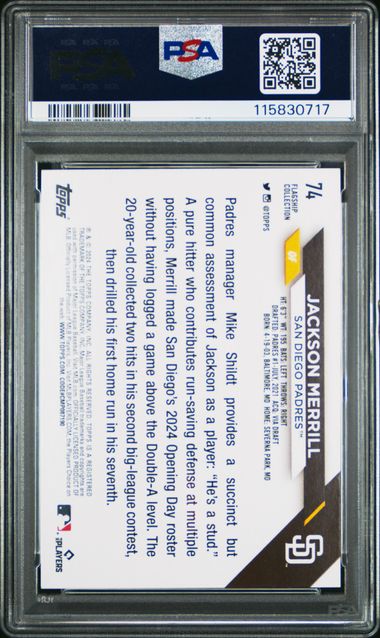 2024 Topps Flagship Collection Jackson Merrill Rookie #74 PSA 10 Gem Mint