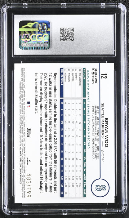 2024 Topps Bryan Woo RC Purple Holofoil #12 CGC 10