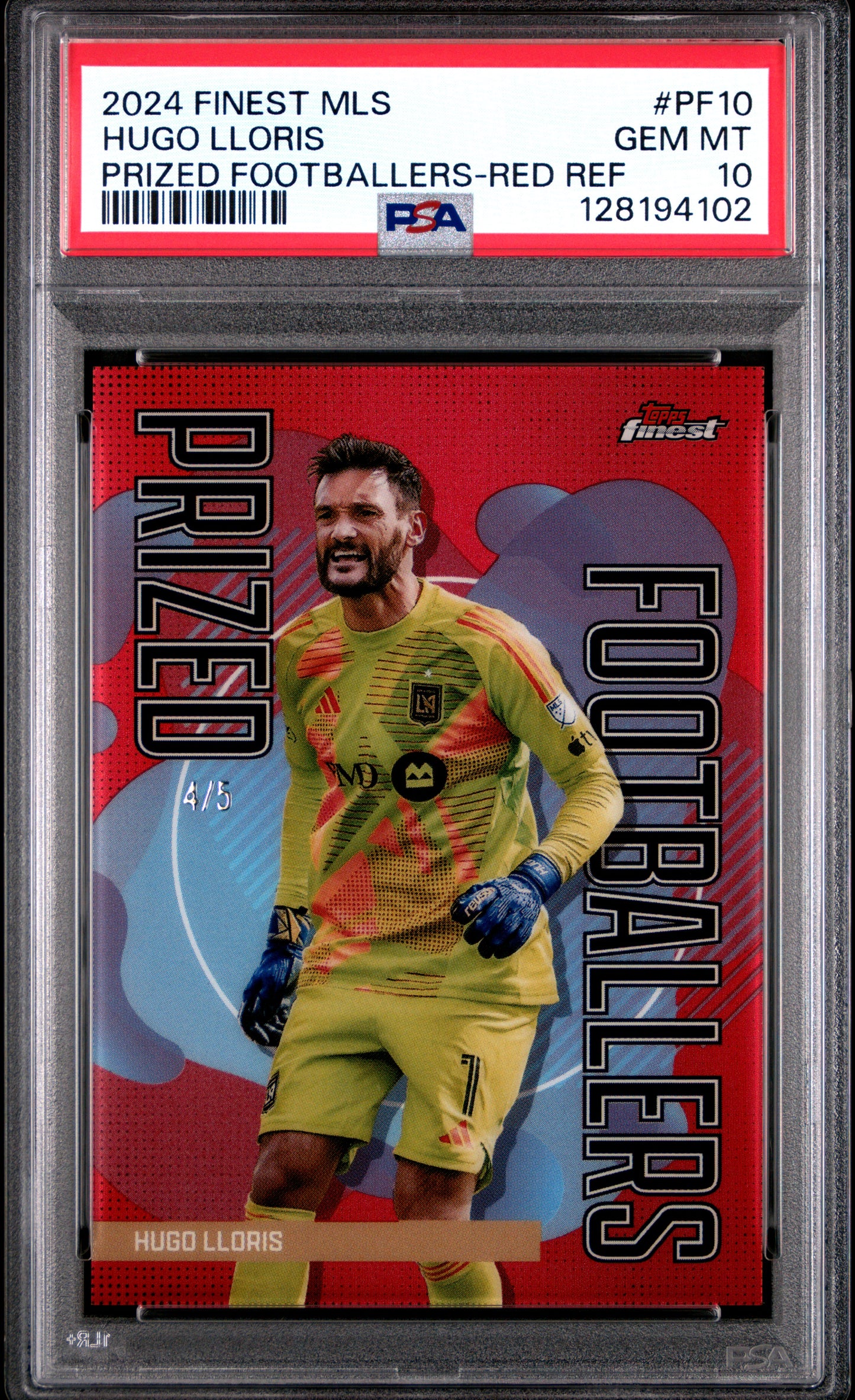 Hugo Lloris 2024 Topps Finest Red Refractor PSA 10 /5 front LAFC
