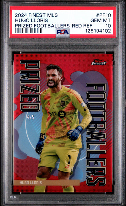 Hugo Lloris 2024 Topps Finest Red Refractor PSA 10 /5 front LAFC
